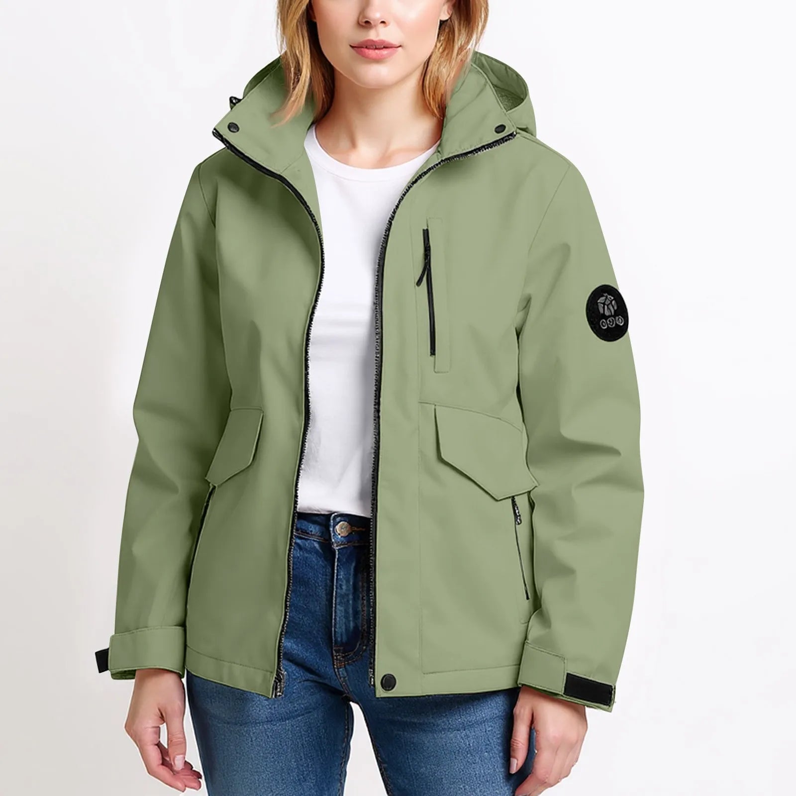 Female Zipper Hooded Jacket  Autumn Solid Color Windproof Waterproof Thin Coat Fashion Outdoor Sport Mountaineering Clothing ﻿