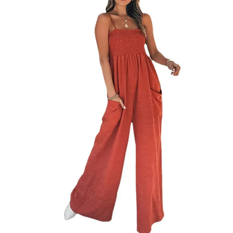 Jumpsuits Women new summer fashion solid color draw pleated wrap chest off shoulder high waist strap rompers clothing GHH9050 Lizbert