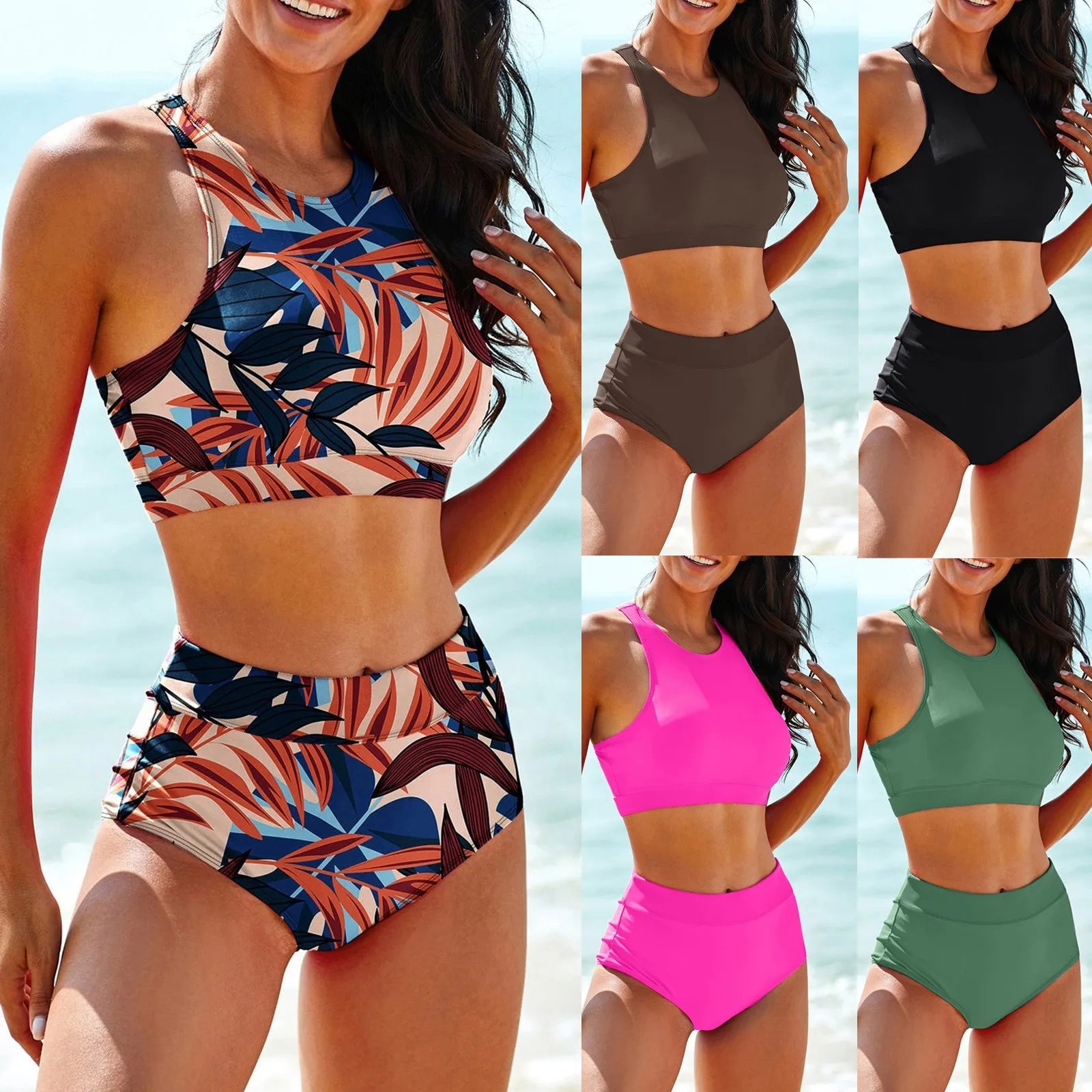 igh Waist Sexy Bikini Set 2024 Women Solid Color Tank Top Swimsuit Female Two Pieces Swimwear Beach Wear for Bathing Suit - Lizbert