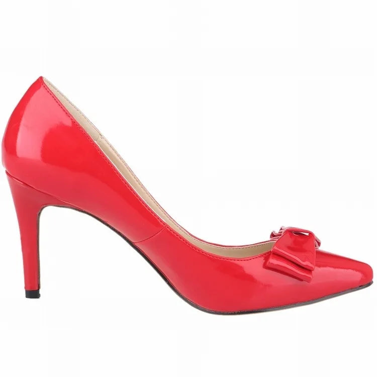 Women 9cm High Heels Butterfly Knot Red Black Sexy Pumps Pointed Toes Thin Heels Lady Bridal Evening Party Sweet Wedding Shoes Lizbert