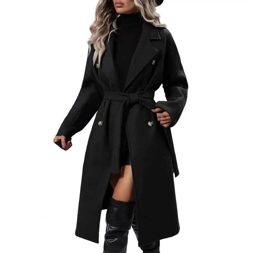Women Casual Coat Women Windbreaker Coat Elegant Women's Wool Trench Coat with Belt Double Breasted Overcoat for Fall Winter Lizbert