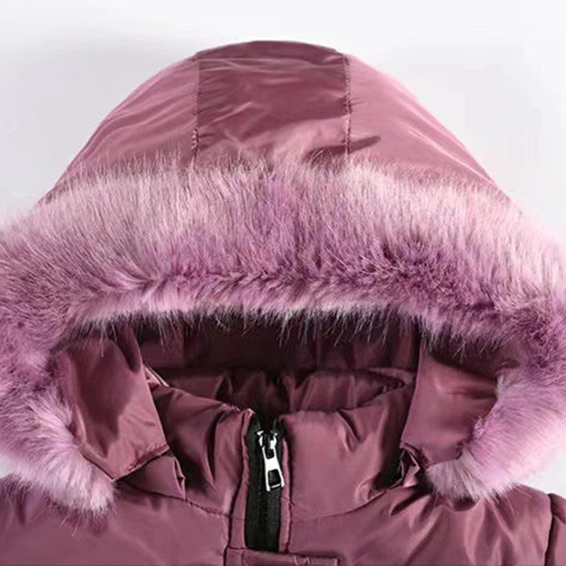 4 5 6 8 10 Years Winter Girls Coat Keep Warm Thicken Kids Jacket Hooded Zipper Fur Collar Princess Outerwear Children's Clothing Lizbert