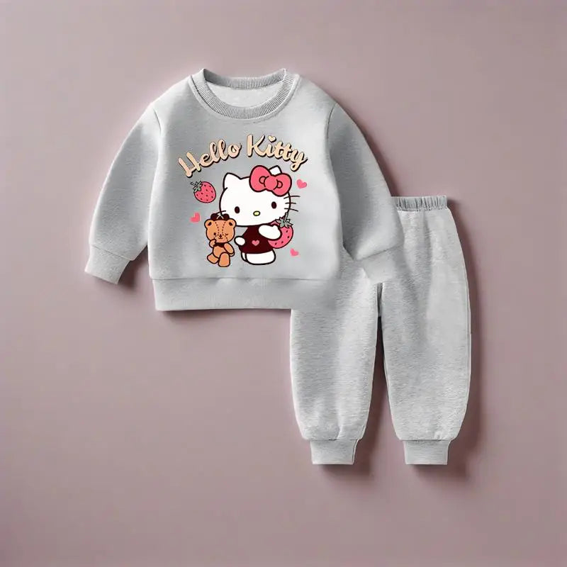 Autumn Girl Boy Clothes Set Children Sanrio Hellow Kitty Printing Sweatshirt Top and Pants Bottom 2 Pcs Suit Casual Tracksuit