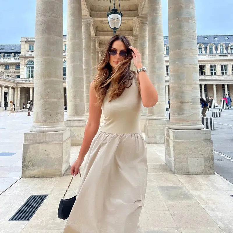 HXAO Black Dress Women Slim Simple O Neck Sleeveless Long Dress Holiday Dress Street Casual Dresses 2025 Women's Summer Dress Lizbert