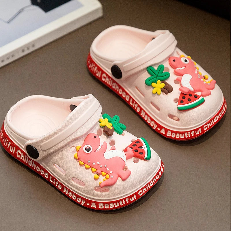 Children's cave shoes cartoon dinosaur pattern sandals baby walking shoes anti slip quick drying shoes water shoes garden shoes Lizbert