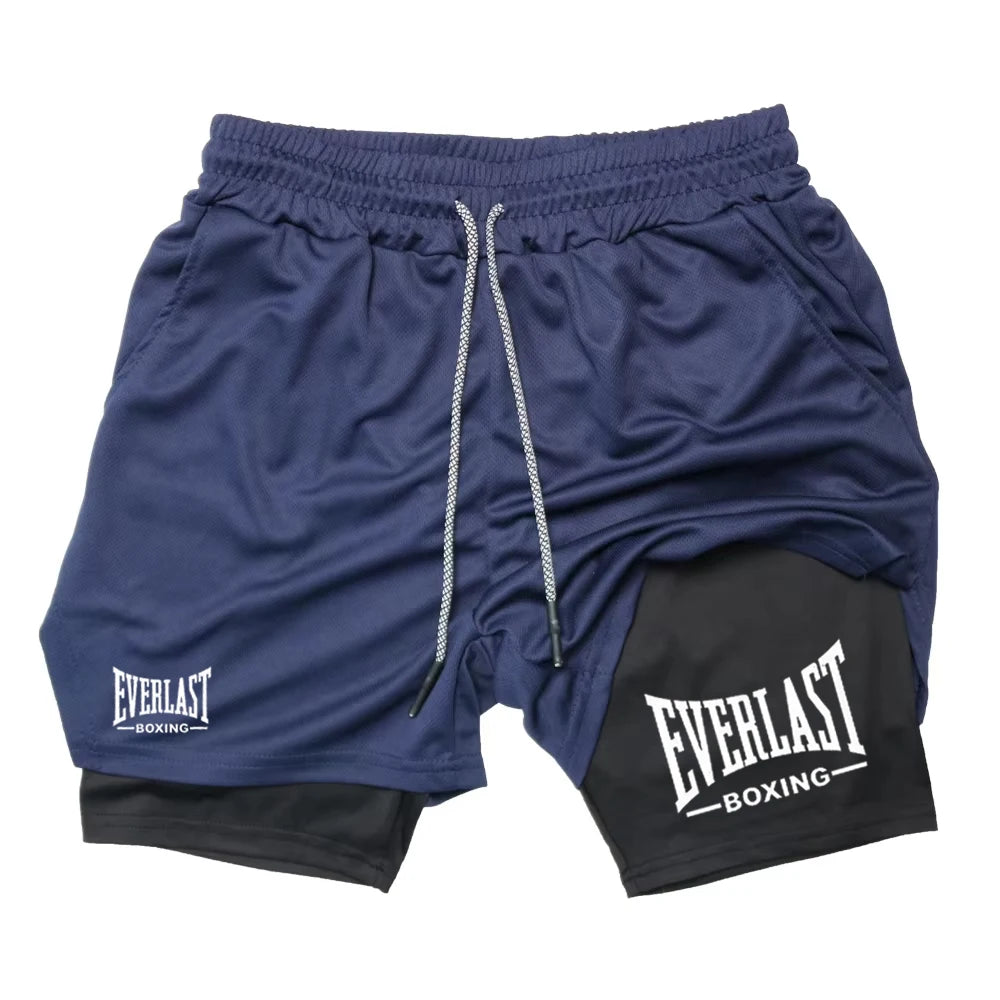 Men's compression gym shorts, EVERLAST printed sports pants, double layered, quick drying, basketball,  muscle, fitness RL0365 Lizbert