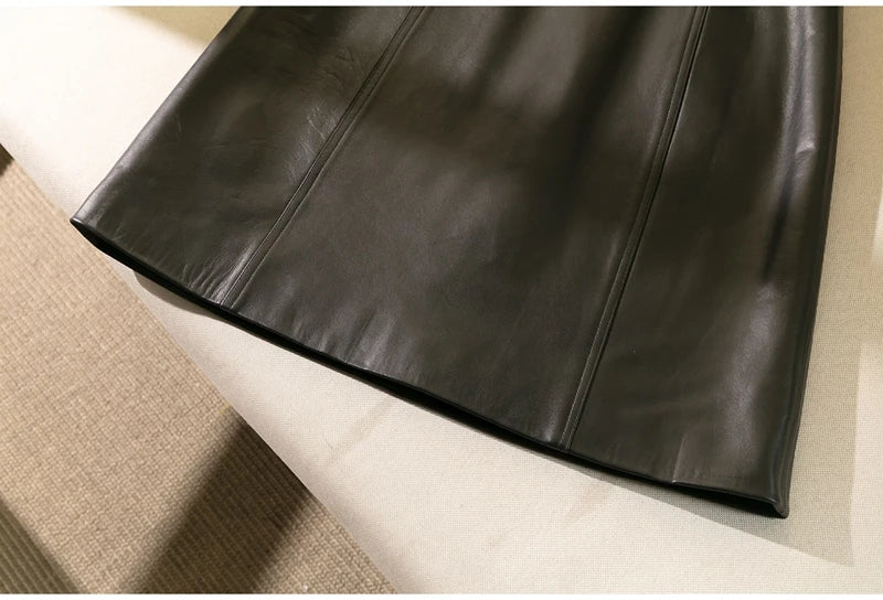 Hip Wrap Slim Fit Genuine Leather High Waist Thin 2025 A-line Sheepskin Short Skirt Female Fashion Women Harajuku Kawaii Casual Lizbert