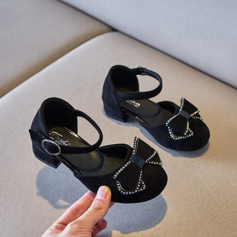 2025 New Children Girls Sandals Solid Color Bow Rhinestones Cute Kids Fashion Princess Elegant Mary Janes for Party Wedding Lizbert