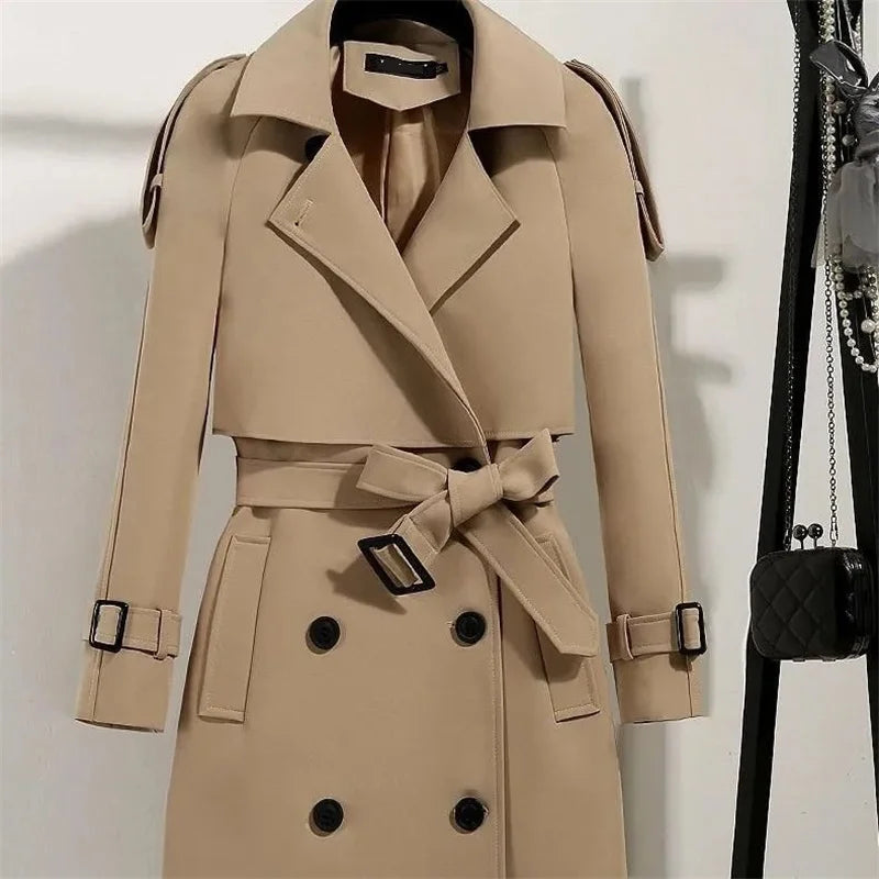 Women Long Trench Coat Fashion Windproof Coat Double Breasted Trench Coats Green Belt Windbreaker Spring Autumn Female Outerwear Lizbert