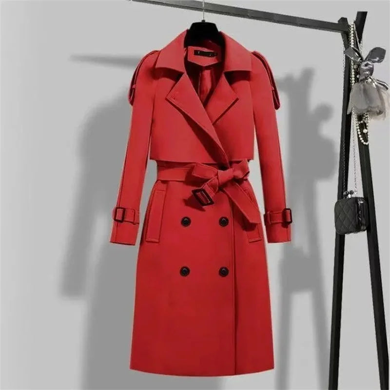 Women Long Trench Coat Fashion Windproof Coat Double Breasted Trench Coats Green Belt Windbreaker Spring Autumn Female Outerwear Lizbert