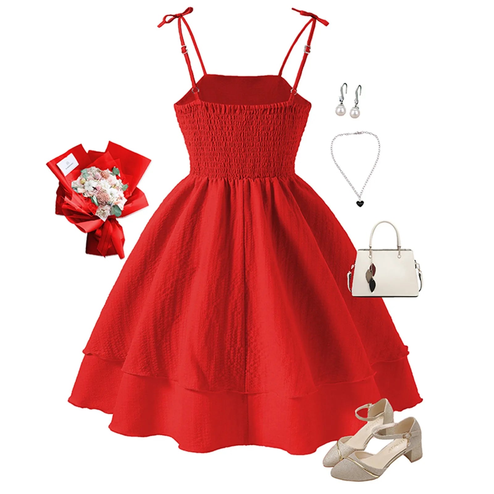 Girls' suspender princess dresses summer new bow suspender layered dress fashion solid color birthday party dresss 8-12Y