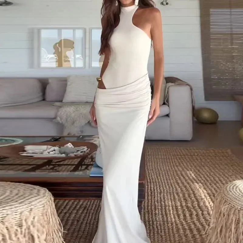 hollow out dress See Through Fashion Maxi Dress, Women Summer Holiday Sleeveless Party Dress, 2025 Slash Neck Beach Style Ladies Dress Lizbert