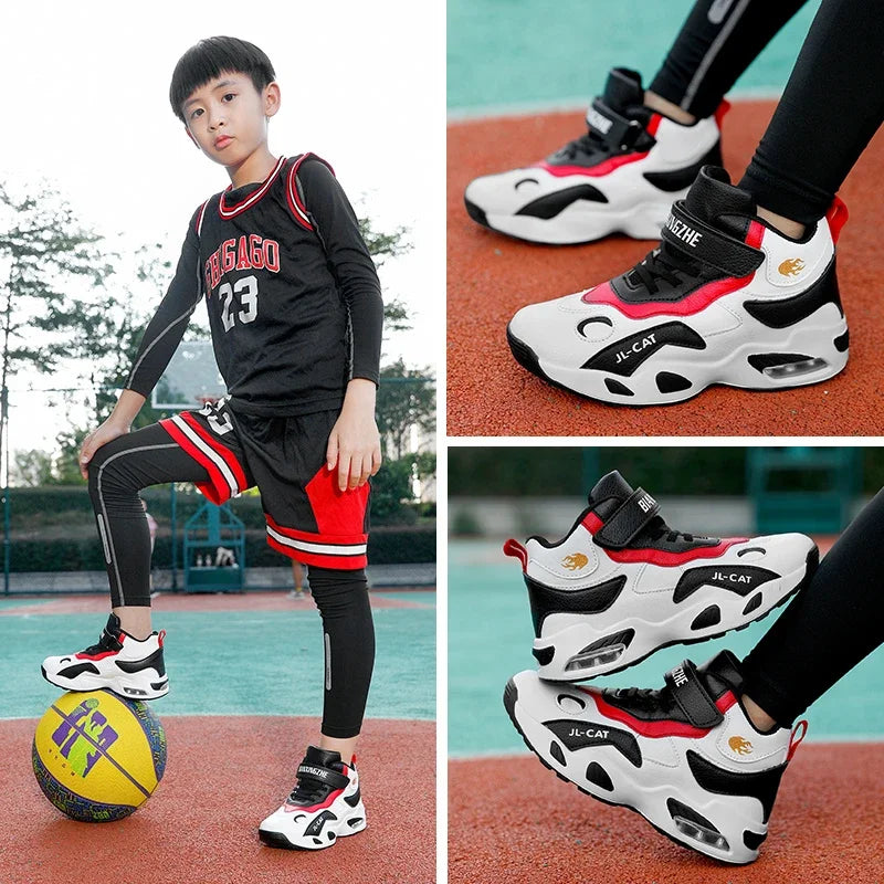 2024 Kids Basketball Shoes Boys Student Sports Shoes School Daily Outdoor Running Sneakers High Top Children Basketball Sneakers