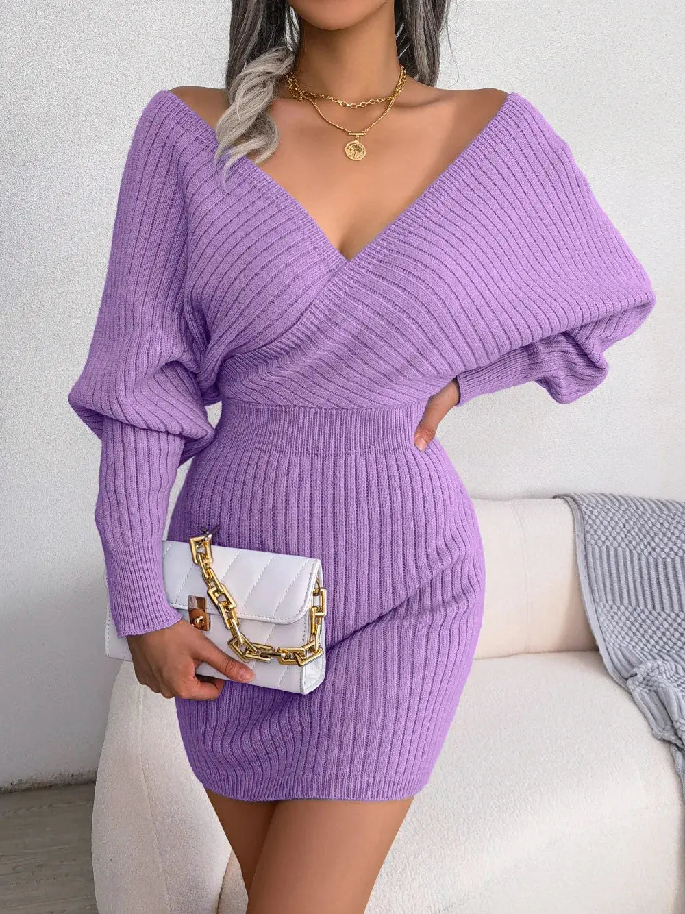Woman Dress Superior Quality Summer Dresses Knit Long Sleeve V Neck Thin Waist Dresses Casual Vestidos Dropshipping Sale BJS2078 Lizbert