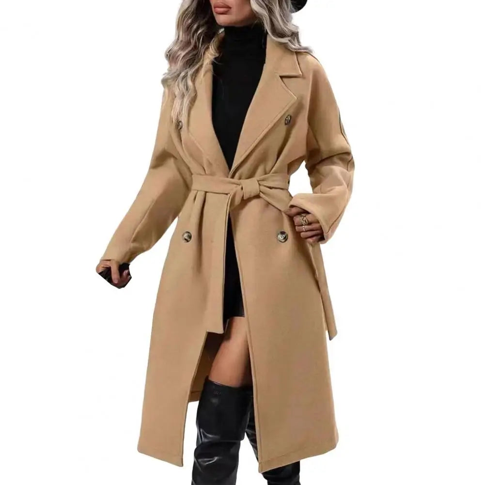 Women Casual Coat Women Windbreaker Coat Elegant Women's Wool Trench Coat with Belt Double Breasted Overcoat for Fall Winter Lizbert