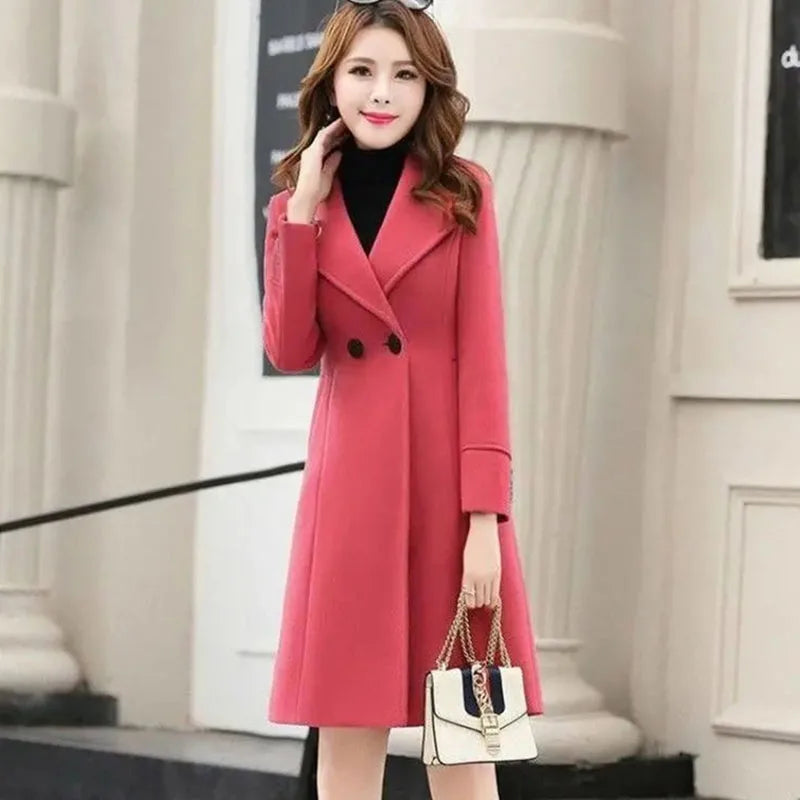 New Woolen Coat Female Long Autumn Winter Korean Fashion Slim Woolen Coats Woman Clothing Casual Parker Overcoat Trench Coats Lizbert