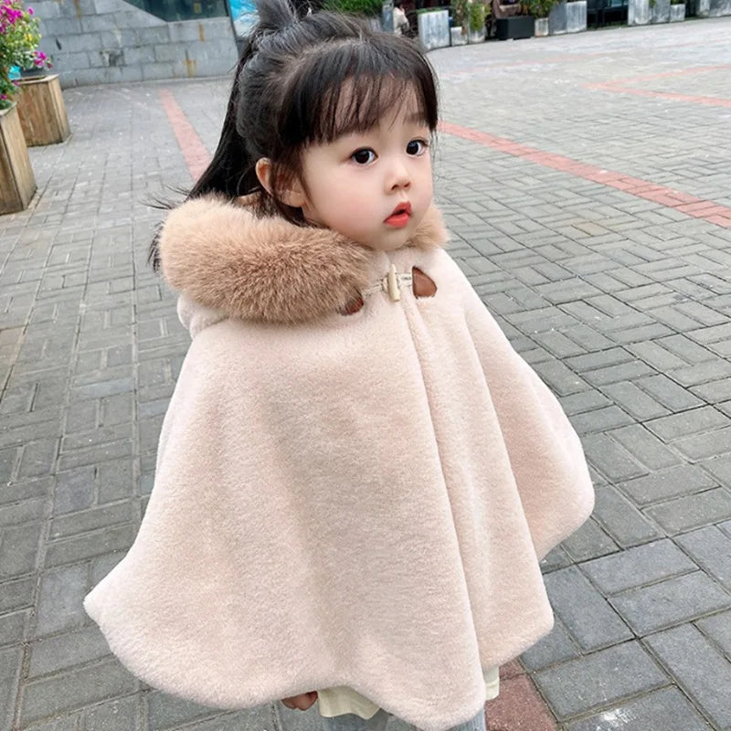 Baby Girl Cloak Faux Fur Winter Infant Toddler Child Princess Hooded Cape Fur Collar Baby Outwear Top Warm Clothes 1-7 Years Old Lizbert