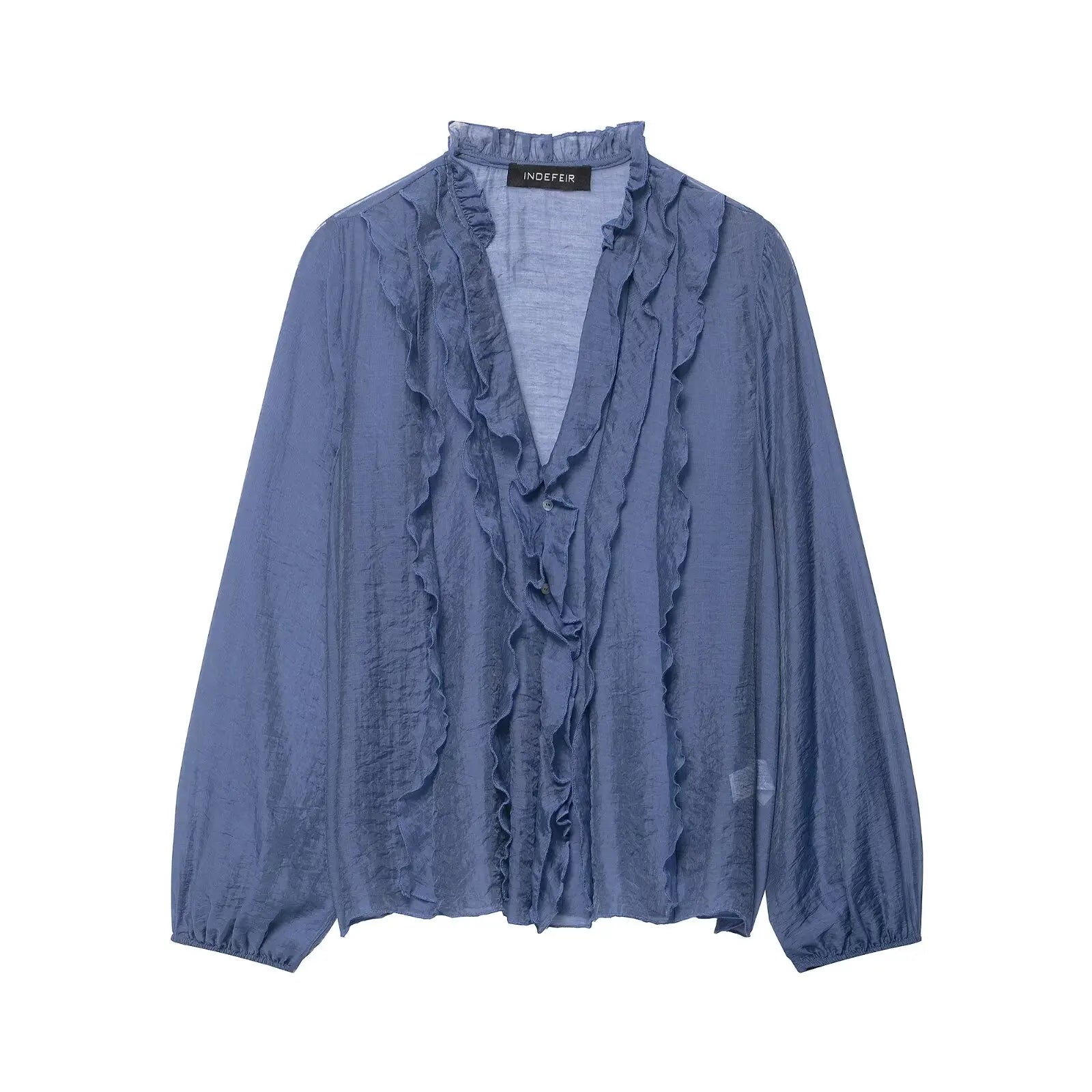 HH 2026 Spring Summer Trend Women Polka Dot Ruffled V Neck Blouse Long Sleeve Buttons Shirts Elegant Lady Chic Thin Shirt Tops Lizbert