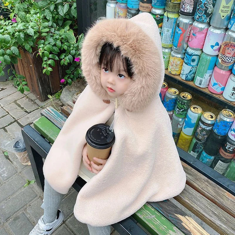 Baby Girl Cloak Faux Fur Winter Infant Toddler Child Princess Hooded Cape Fur Collar Baby Outwear Top Warm Clothes 1-7 Years Old Lizbert
