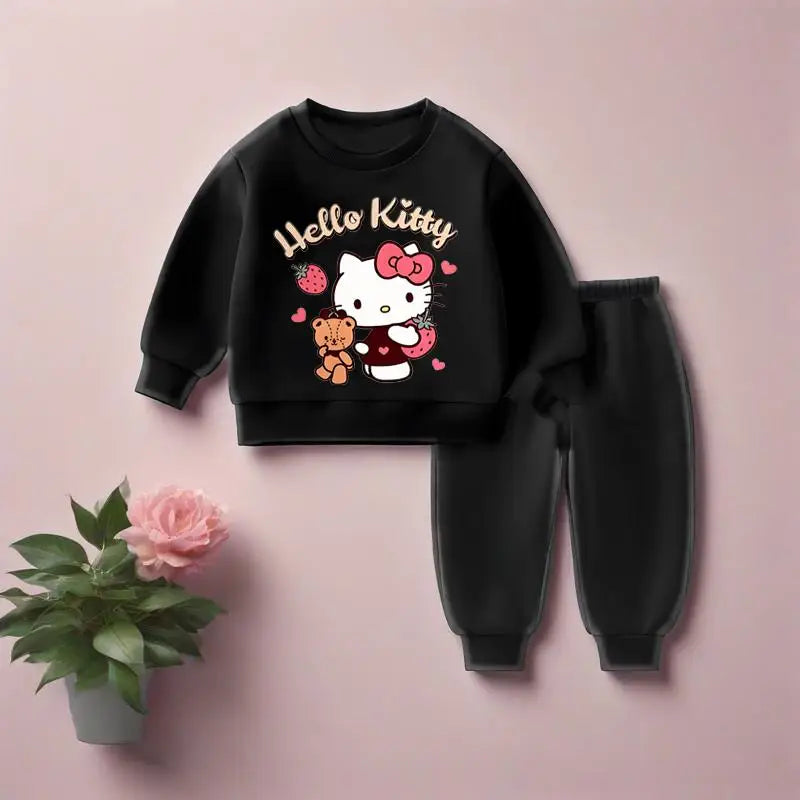 Autumn Girl Boy Clothes Set Children Sanrio Hellow Kitty Printing Sweatshirt Top and Pants Bottom 2 Pcs Suit Casual Tracksuit