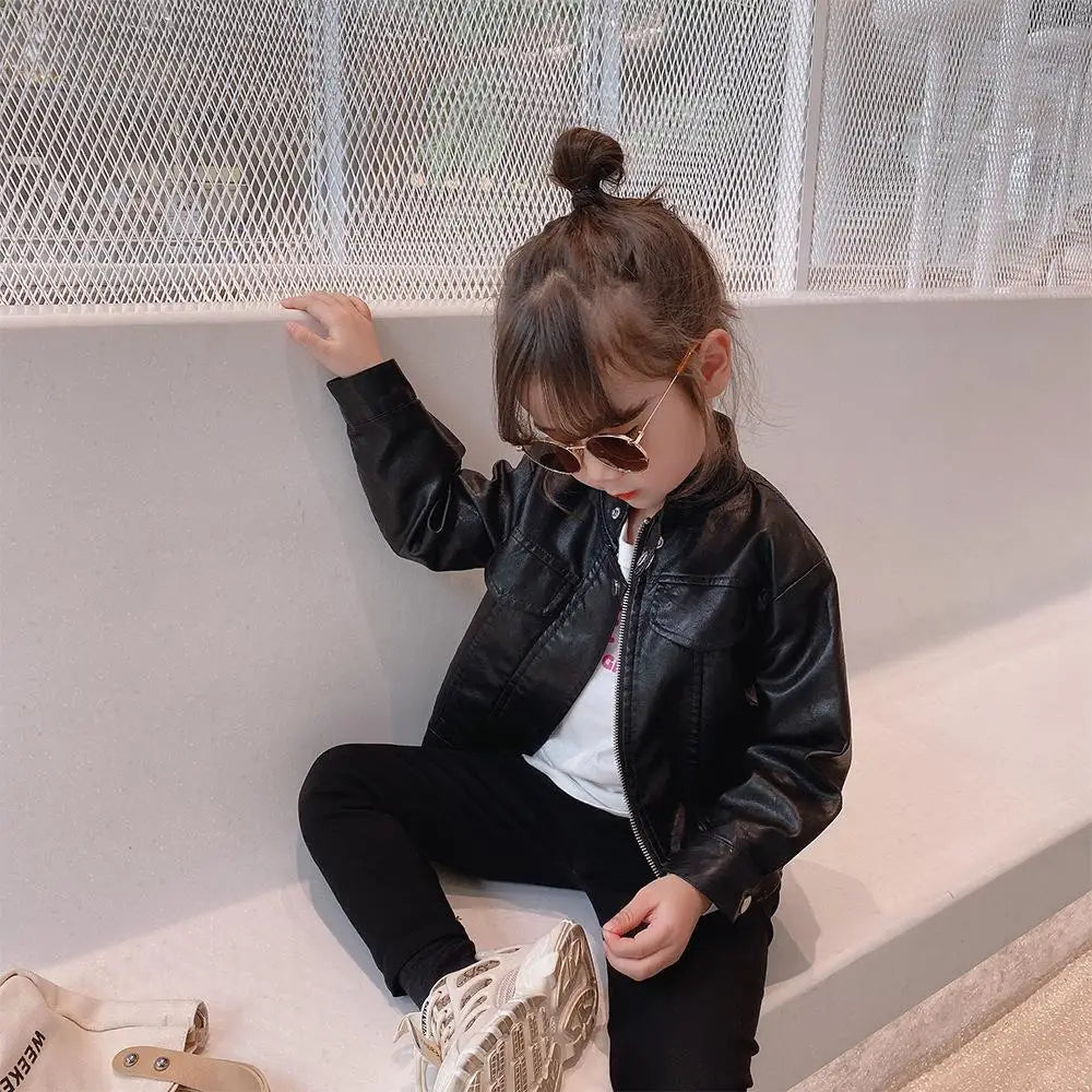 2024 Spring Girls Leather Jackets For 2-8 Years Children Classics Fly Coats Kids Clothing Baby Girls Fashion Pu Outerwear Jacket Lizbert