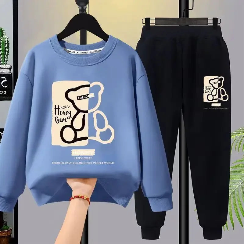 Spring Autumn Baby Girls Clothes Set Kid Boy Cartoon Bear Printed Cotton Sweatshirt Pullover&Pants 2pcs Suit Children Tracksuit Lizbert