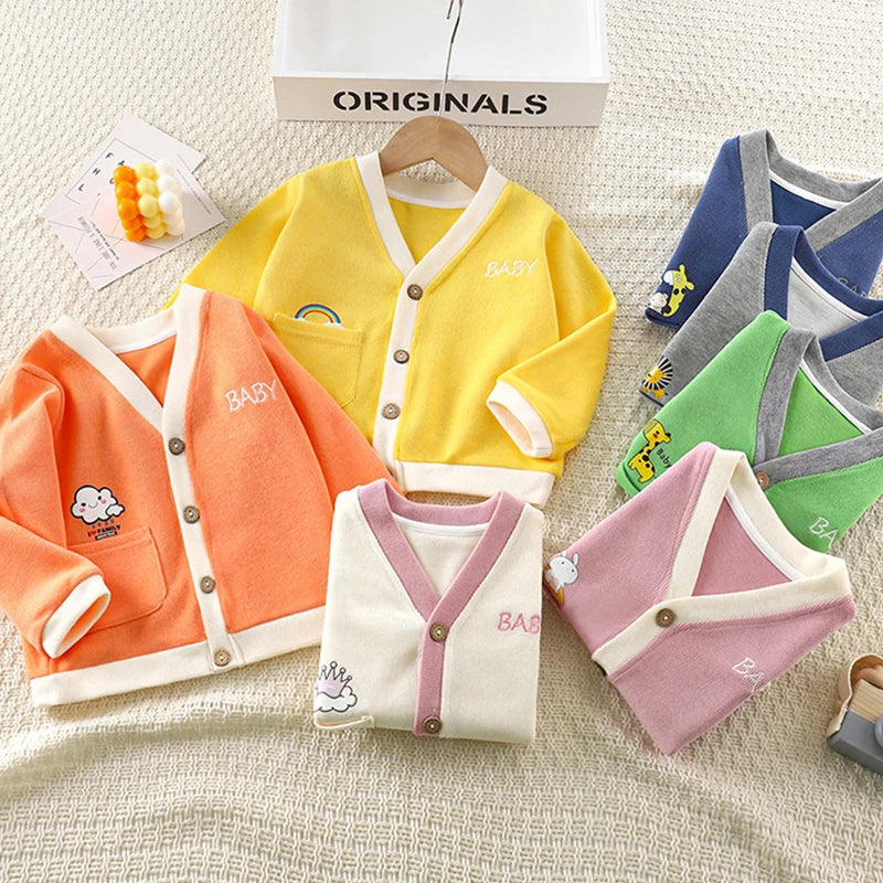 Autumn Winter Baby Knitted Cardigan Sweater Cartoon Bear Long Sleeved Tops Kids Clothes Children Jacket Toddler Warm Coat 3-24M