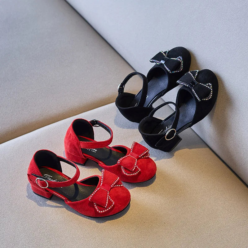 2025 New Children Girls Sandals Solid Color Bow Rhinestones Cute Kids Fashion Princess Elegant Mary Janes for Party Wedding Lizbert