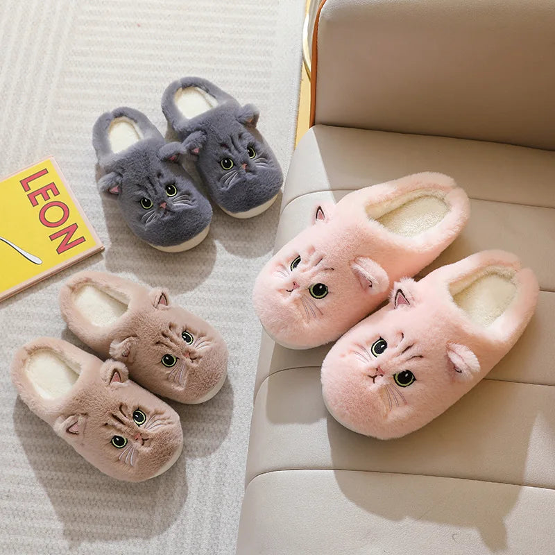Winter Warm Fur Slippers for Women 2025House Non Slip Soft Shoes Comfort Flat Heel Home Indoor Bedroom Plush Slippers