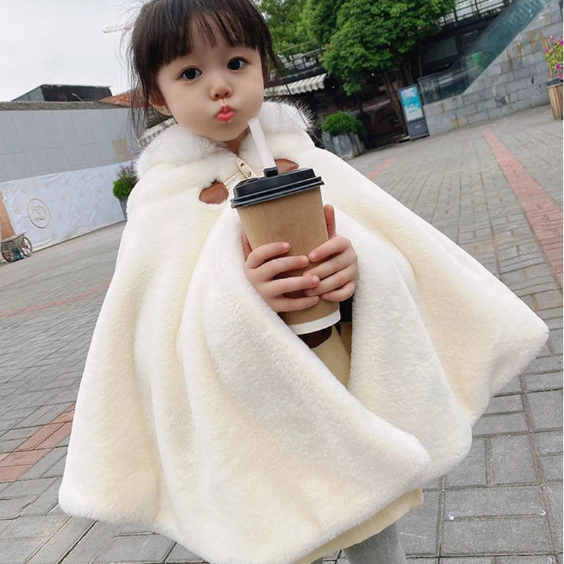 Baby Girl Cloak Faux Fur Winter Infant Toddler Child Princess Hooded Cape Fur Collar Baby Outwear Top Warm Clothes 1-7 Years Old Lizbert
