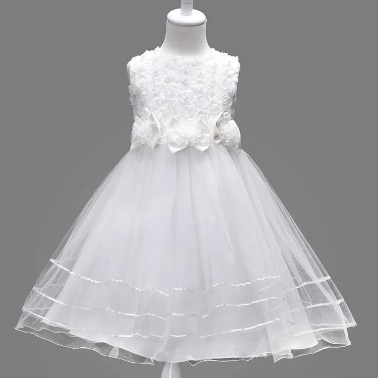 Kids Girls Flower Princess Dress Mesh Skirt Puffy For Children Sleeveless Vest Wedding Party Ceremony Elegant Evening Vestidos Lizbert