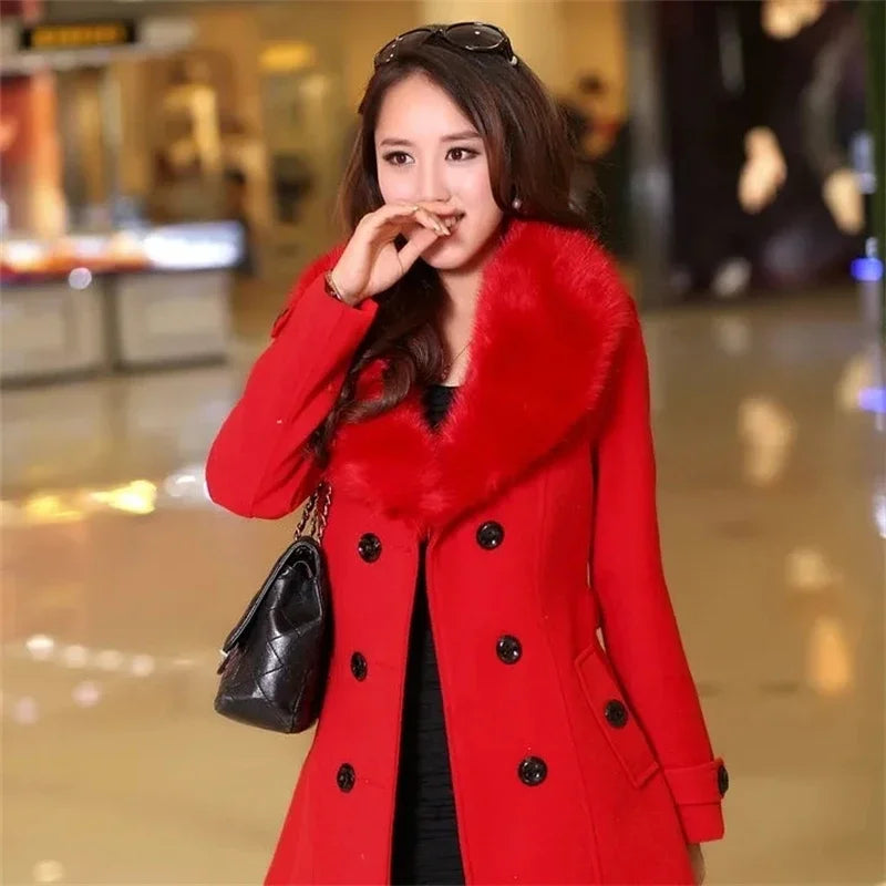 Korean Fashion Women Casual Loose Woolen Coat Elegant and Chic Solid Outerwear Long Overcoat with Belted Female Warm Cloak Lizbert