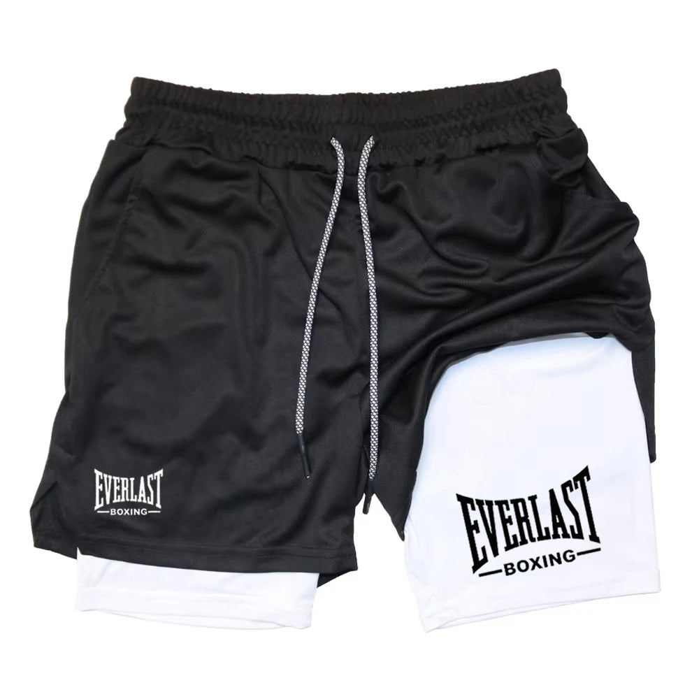 Men's compression gym shorts, EVERLAST printed sports pants, double layered, quick drying, basketball,  muscle, fitness RL0365 Lizbert