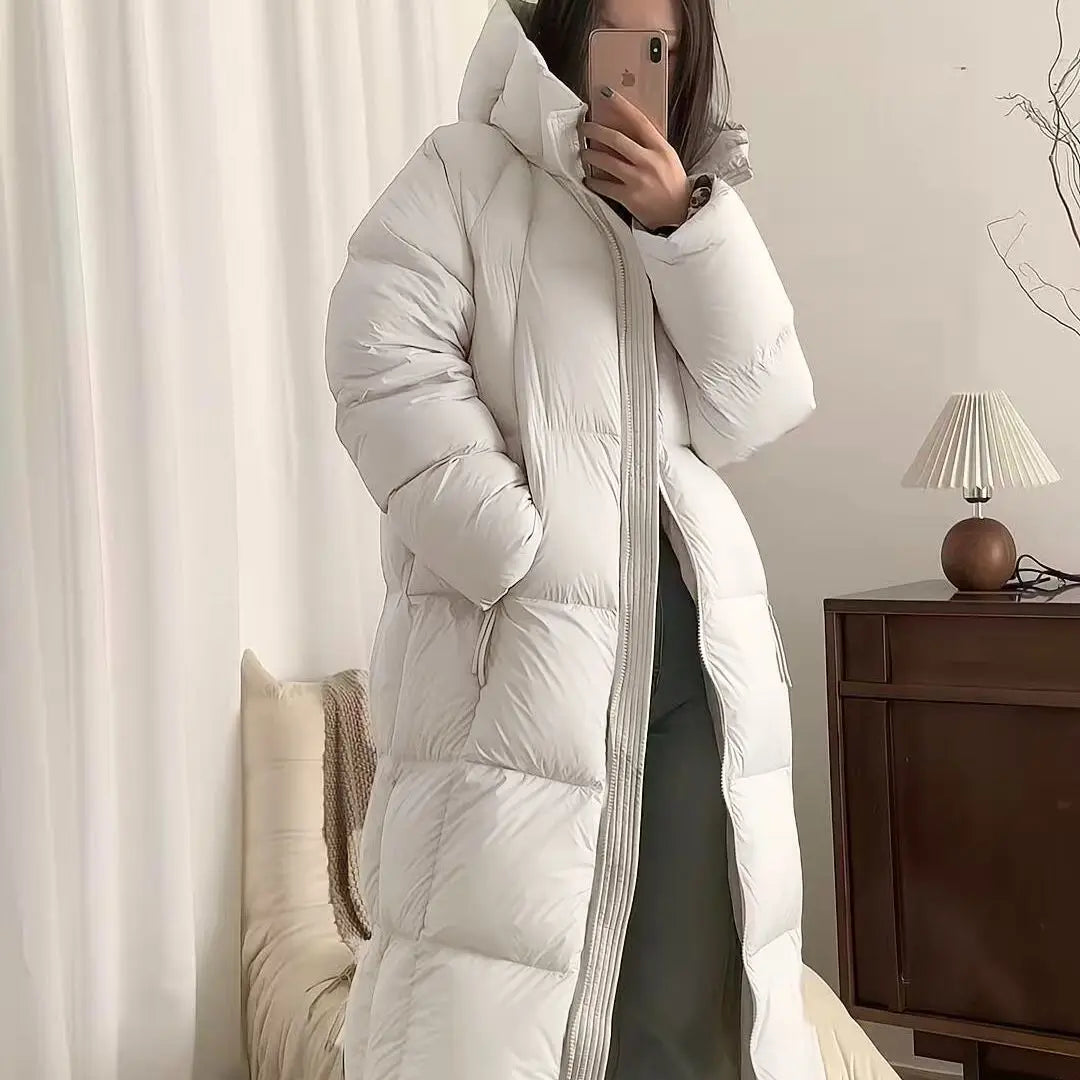 2025 New Long Over-the-Knee Down Women Thickened Bread Cotton-padded Jacket Hooded Winter Coat Lizbert