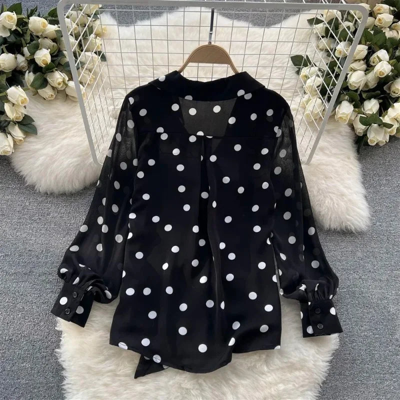 Chiffon Shirt Sweet Polka Dot Tops Blusas Femininas Elegantes Blouse Vintage Black Shirts Y2k New 2025 Spring Thin Lizbert