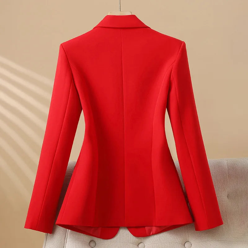 Women Blazer Casual Single Button Long Sleeve Red Black White Slim Suit Ladies Office Coat Fashion New Winter Autumn Jacket 2024 - Lizbert