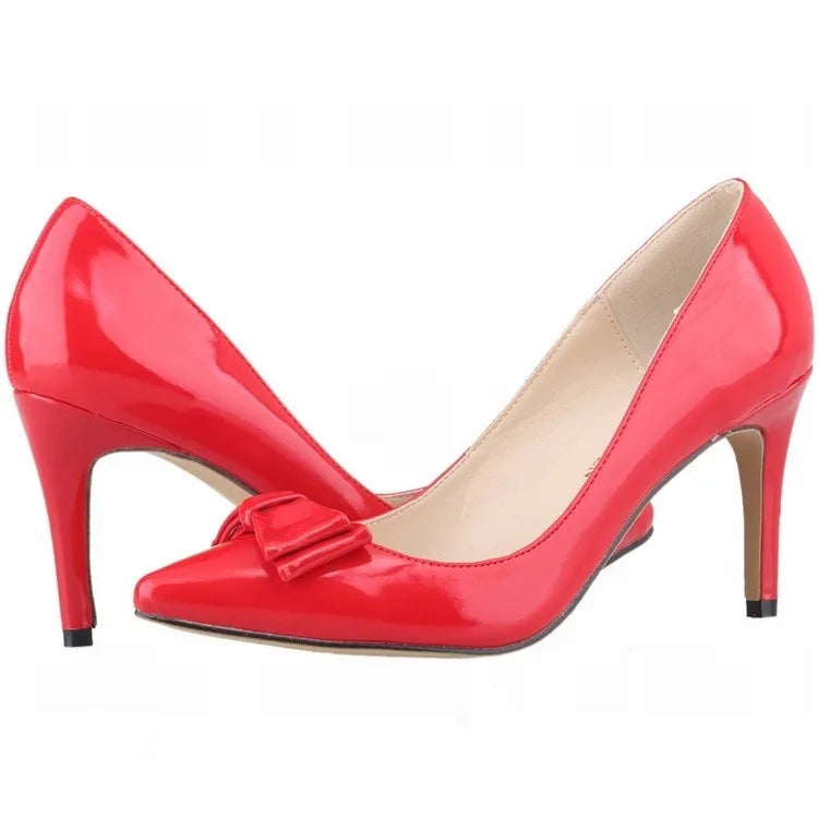 Women 9cm High Heels Butterfly Knot Red Black Sexy Pumps Pointed Toes Thin Heels Lady Bridal Evening Party Sweet Wedding Shoes Lizbert
