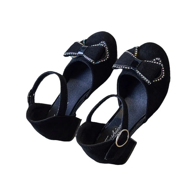 2025 New Children Girls Sandals Solid Color Bow Rhinestones Cute Kids Fashion Princess Elegant Mary Janes for Party Wedding Lizbert