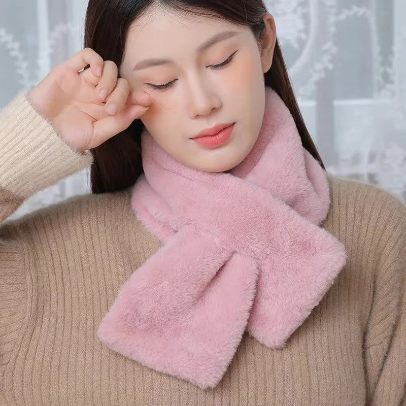 Korean Winter Faux Rabbit Fur Scarf Women Girls Scarf Soft Plush Scarves Solid Color Neck Collar Warmer Stuff Christma Gift Lizbert