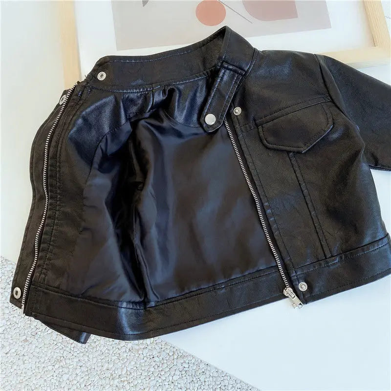 2024 Spring Girls Leather Jackets For 2-8 Years Children Classics Fly Coats Kids Clothing Baby Girls Fashion Pu Outerwear Jacket Lizbert