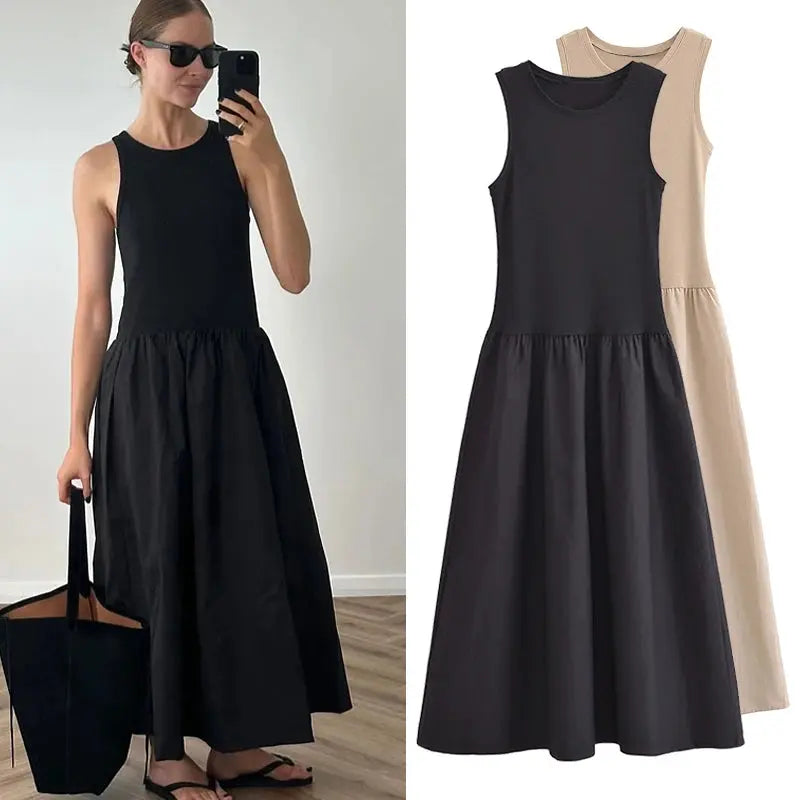 HXAO Black Dress Women Slim Simple O Neck Sleeveless Long Dress Holiday Dress Street Casual Dresses 2025 Women's Summer Dress Lizbert