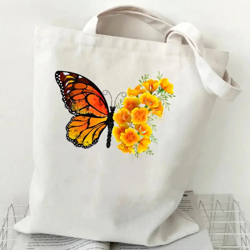 sunflower handbag Butterfly Women's Handbag Purse Fashion Shoulder Bag Eco Large Capacity Shopping Tote Beach Bag Students Schoolbag Lizbert