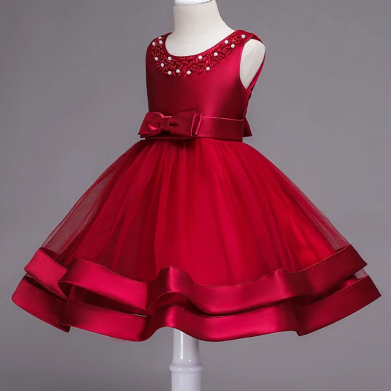 Kids Elegant Pearl Cake Princess Dress Girls Dresses For Wedding Evening Party Embroidery Flower Girl Dress Girl Clothes Lizbert