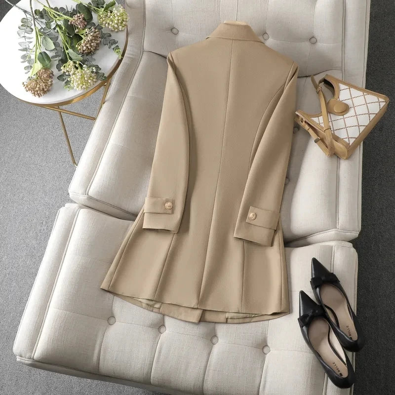Autumn Winter Jacket Women Long Blazer Khaki Coffee Black Office Ladies Formal Jacket Business Work Wear Coat Female Outerwear Lizbert