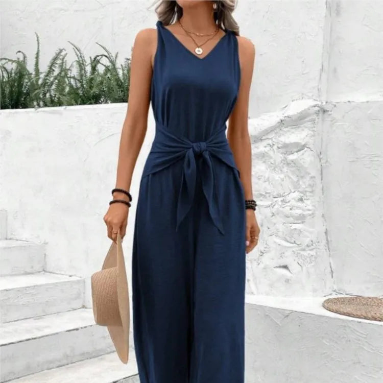 Sleeveless Lace-Up Jumpsuit