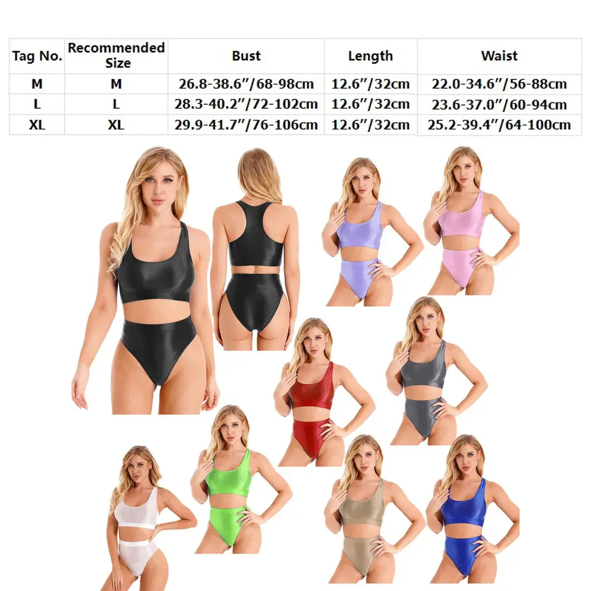 womens swimsuit Oil Glossy Swimsuit Outfit Tank Crop Top With Briefs Panties Shorts Workout Sports Suit Pole Dancing Clubwear Swimsuit Lizbert