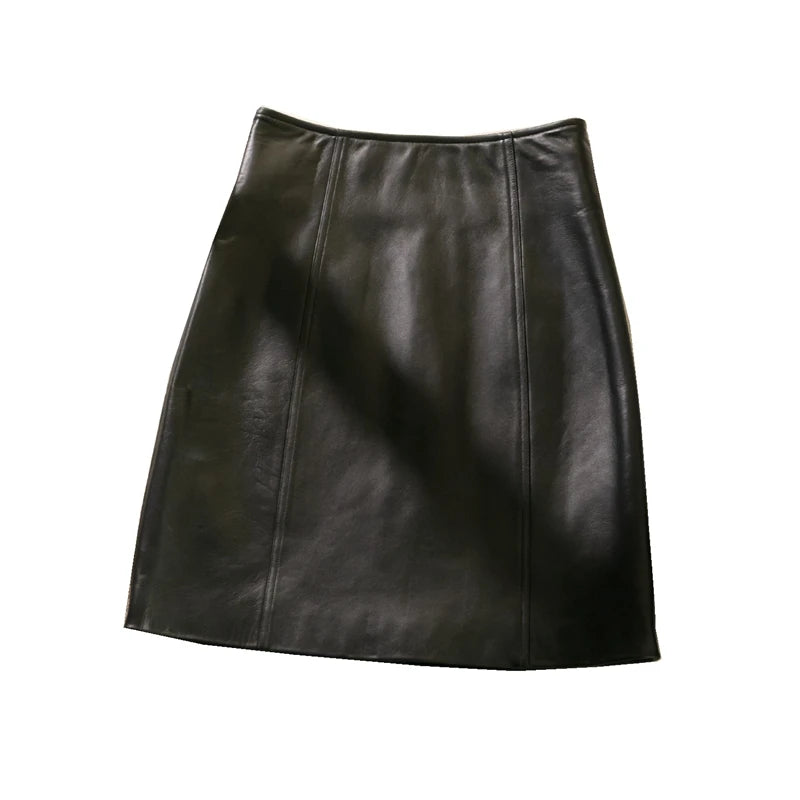 Hip Wrap Slim Fit Genuine Leather High Waist Thin 2025 A-line Sheepskin Short Skirt Female Fashion Women Harajuku Kawaii Casual Lizbert