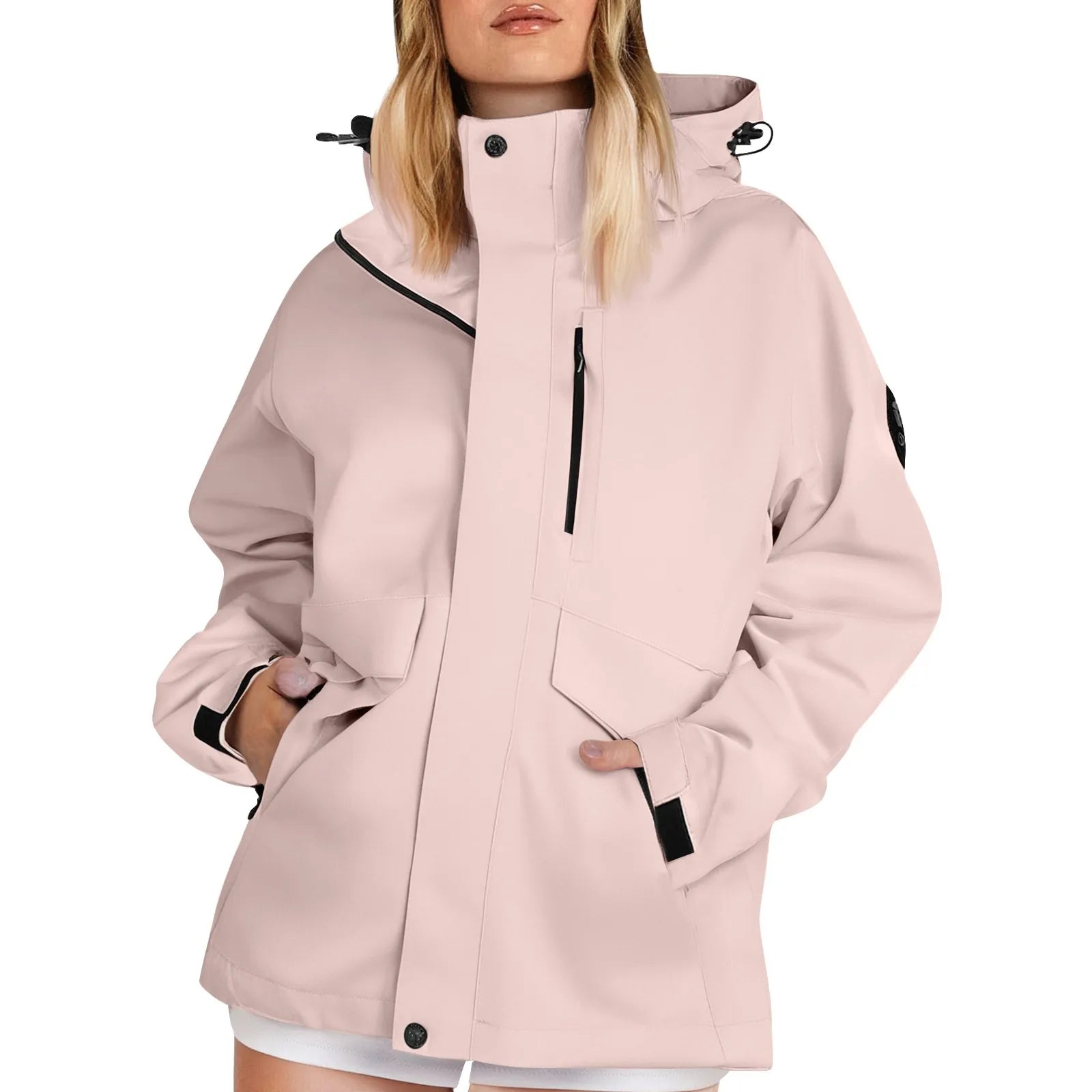 Female Zipper Hooded Jacket  Autumn Solid Color Windproof Waterproof Thin Coat Fashion Outdoor Sport Mountaineering Clothing ﻿