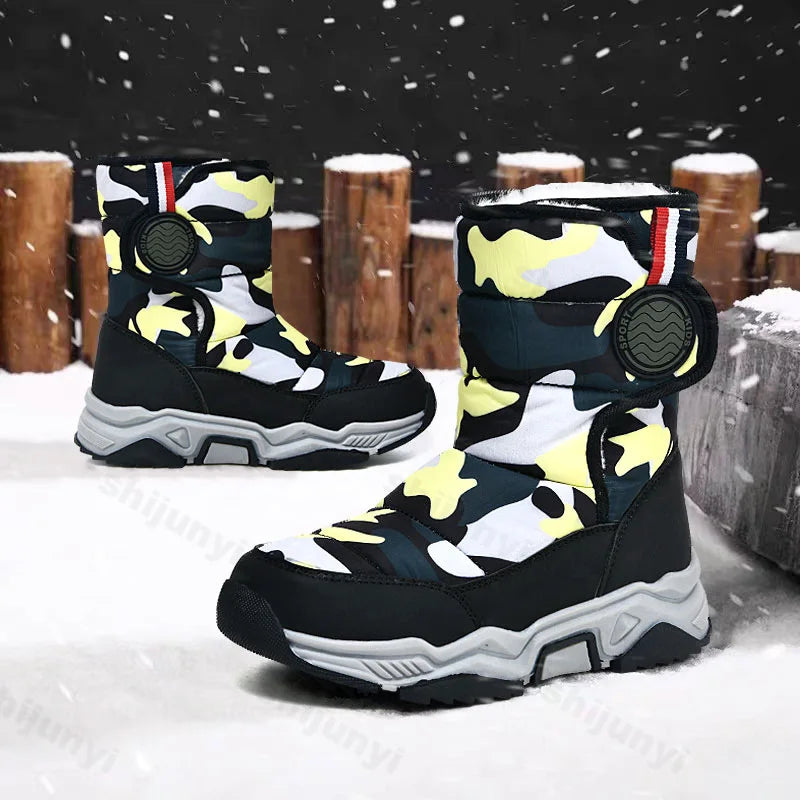 Boys Snow Boots 2025 Winter New Girls Warm Fleece-Lined Waterproof Anti-Slip Kids Cotton Shoe Outdoor Ankle Boots Children Shoes