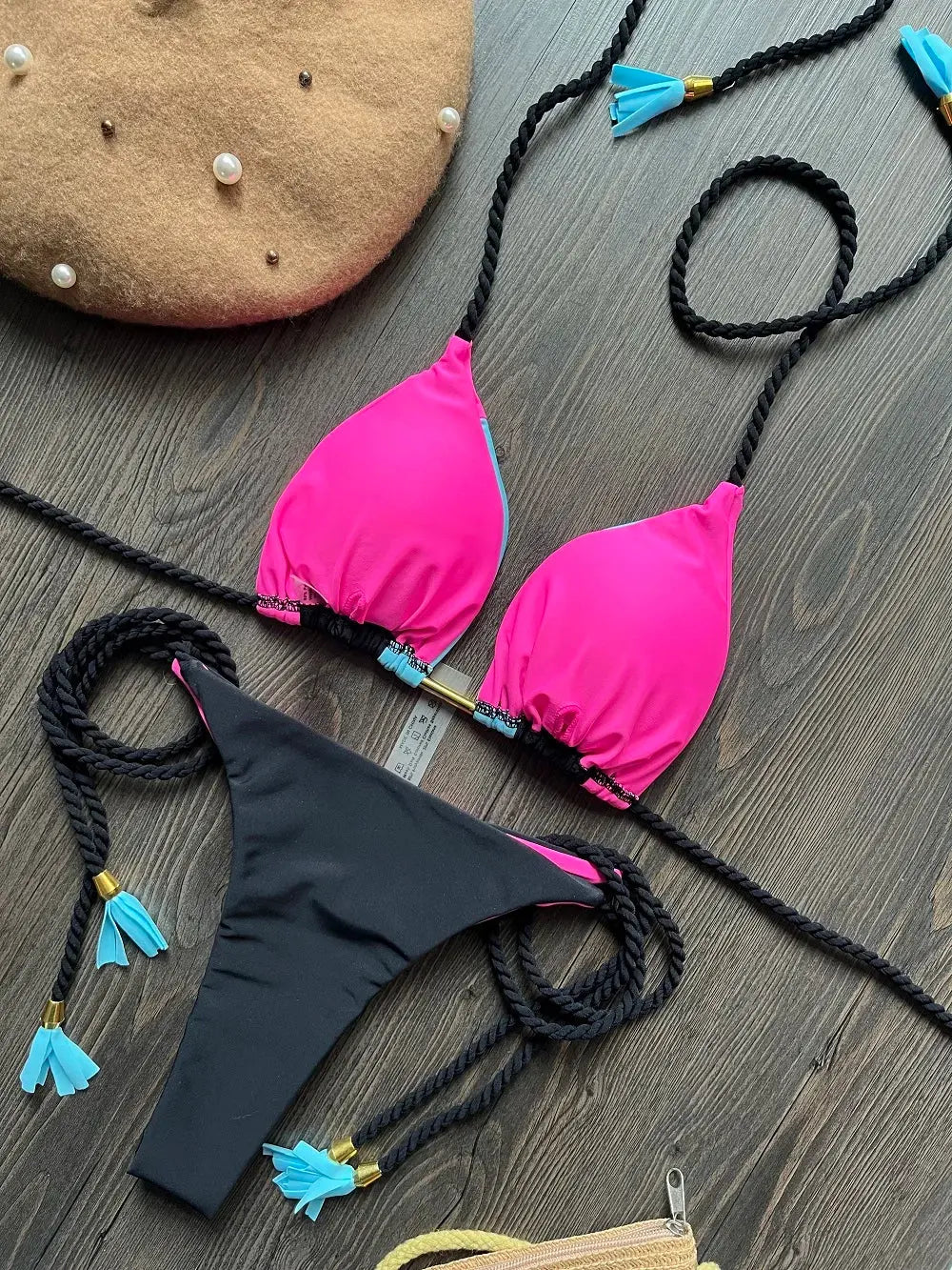 RUOTONSEPT Sexy Solid Splicing Bikini Set Swimwear Women Swimsuit Braiding rope Bandage Triangle Bathing Suit Brazilian Biquinis Lizbert